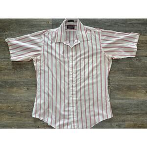 VTG Banner 1970’s Button Down Collared Shirt Red White Preppy Normcore Large